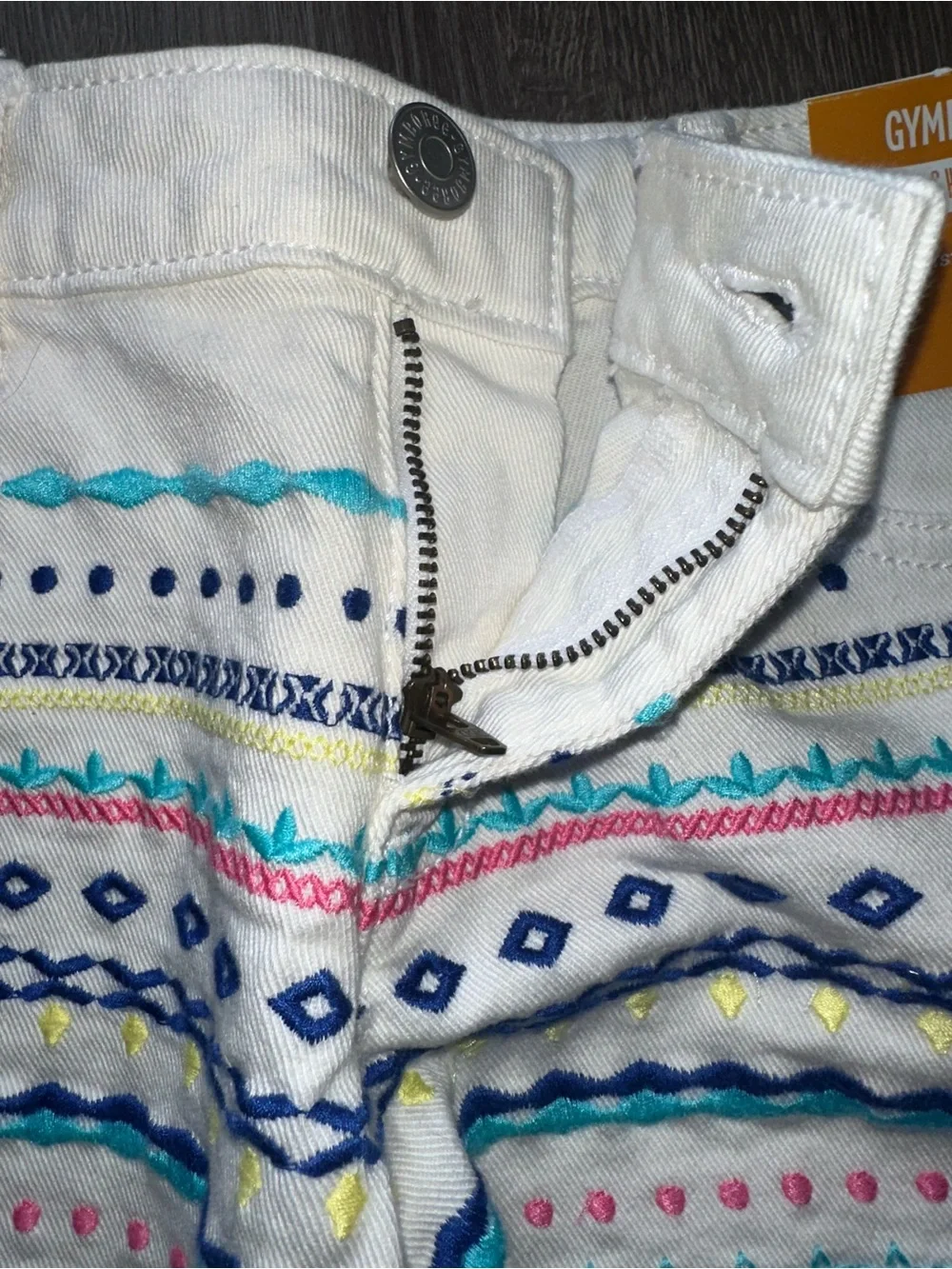 Gymboree White Denim Shorts with Blue and Multicolor Embroidery